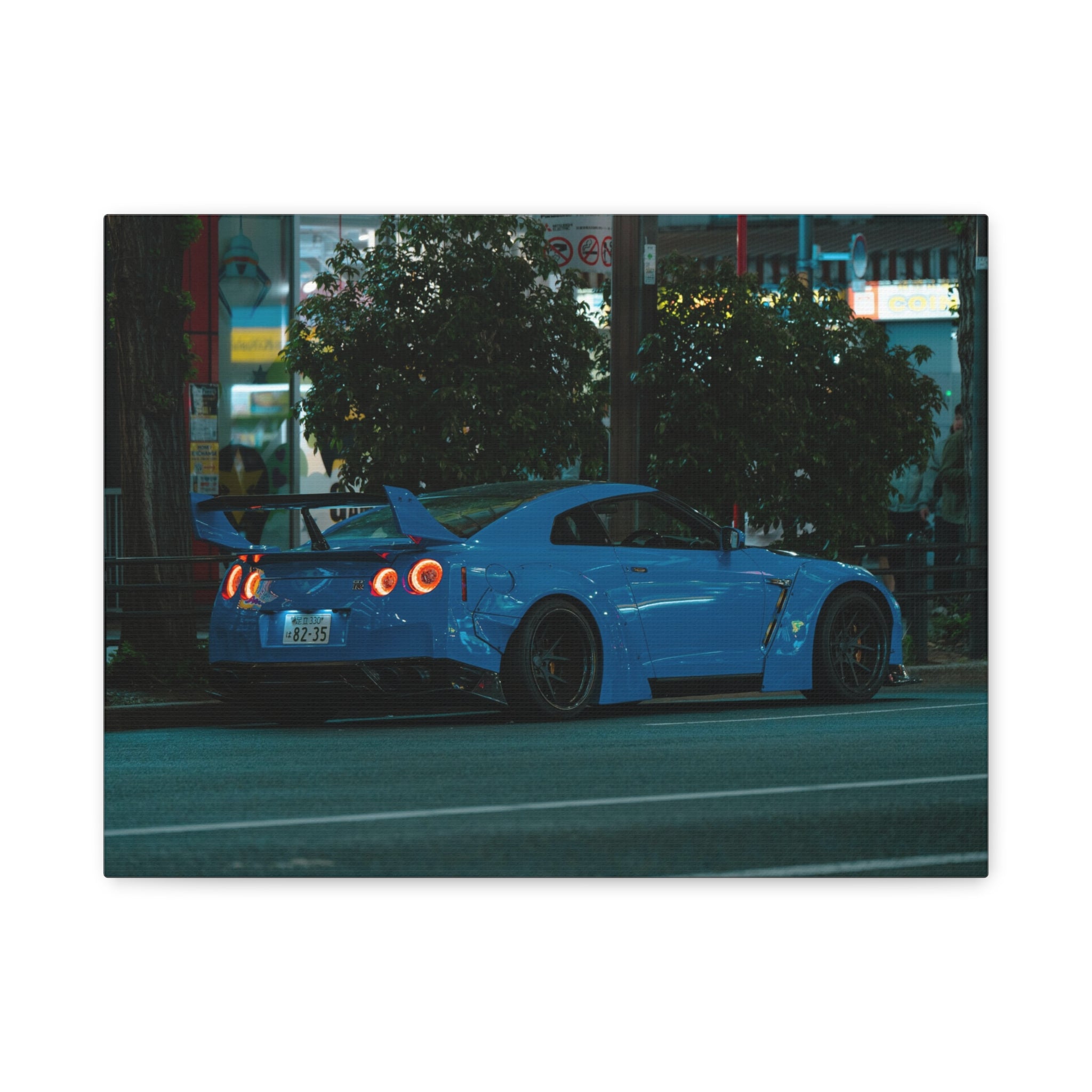GTR R 35 Canvas Print – JDM Sports Car Wall Art for Men | Widebody Night Street Canvas Decor