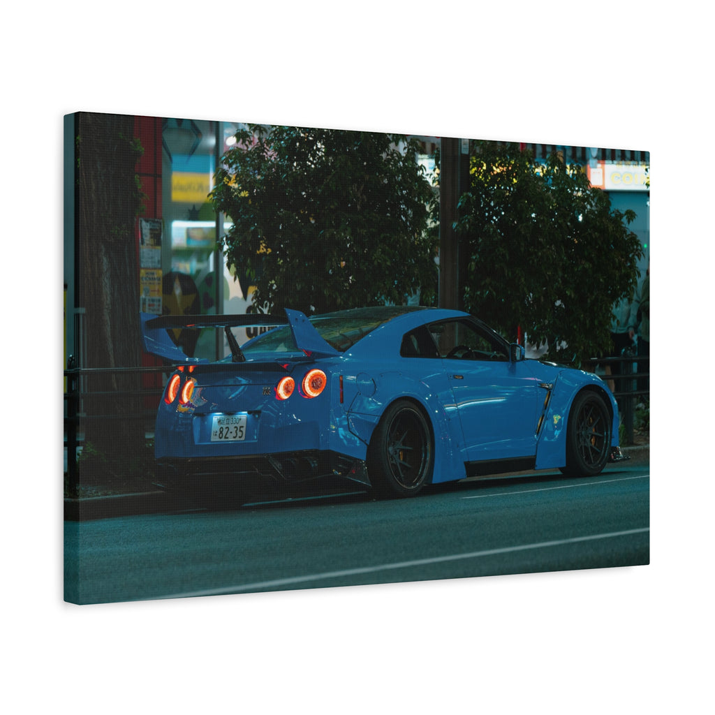 GTR R 35 Canvas Print – JDM Sports Car Wall Art for Men | Widebody Night Street Canvas Decor
