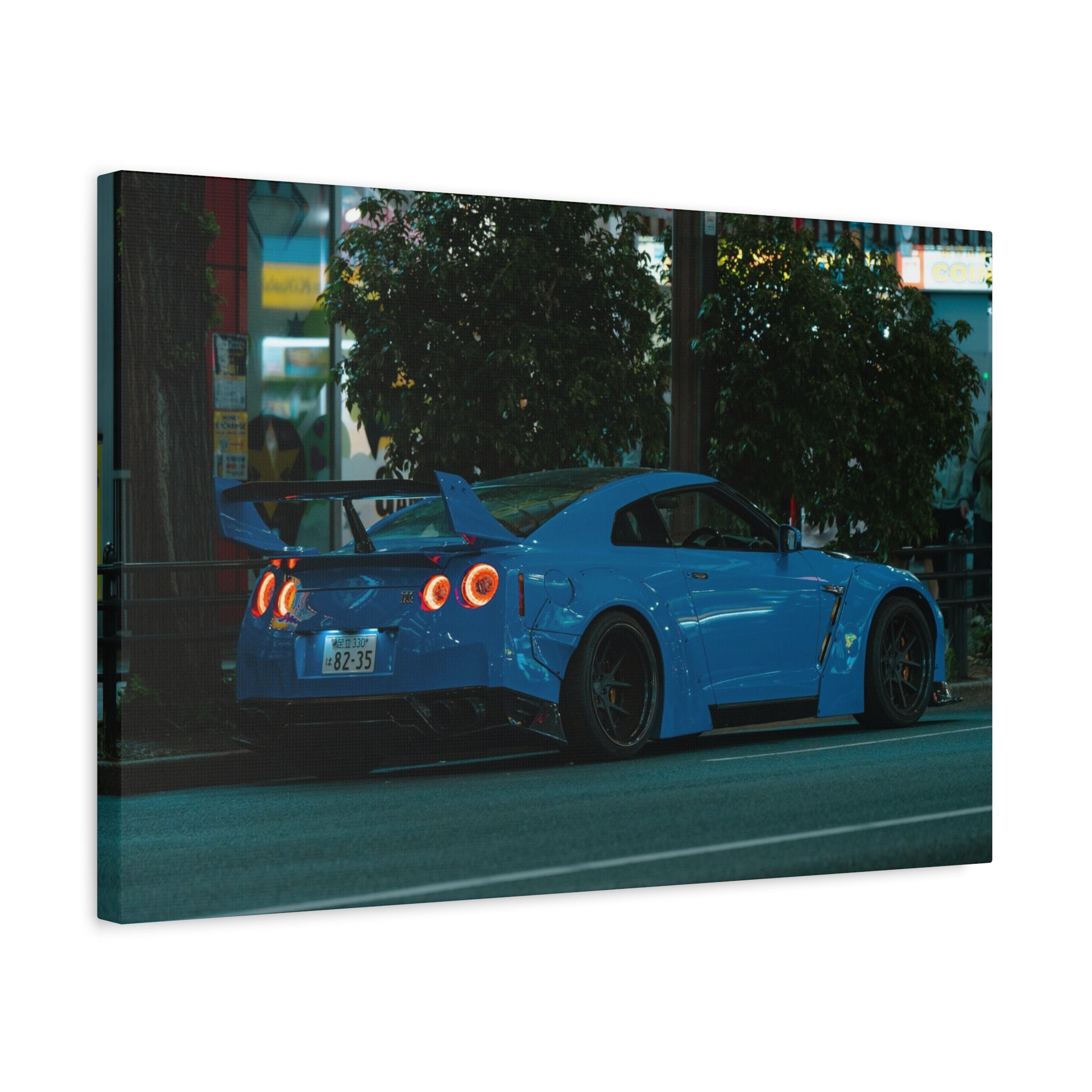 GTR R 35 Canvas Print – JDM Sports Car Wall Art for Men | Widebody Night Street Canvas Decor