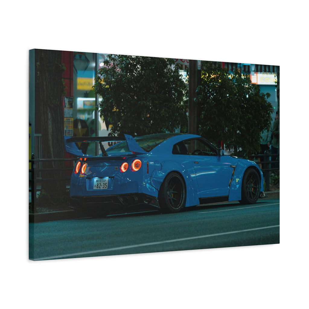 GTR R 35 Canvas Print – JDM Sports Car Wall Art for Men | Widebody Night Street Canvas Decor