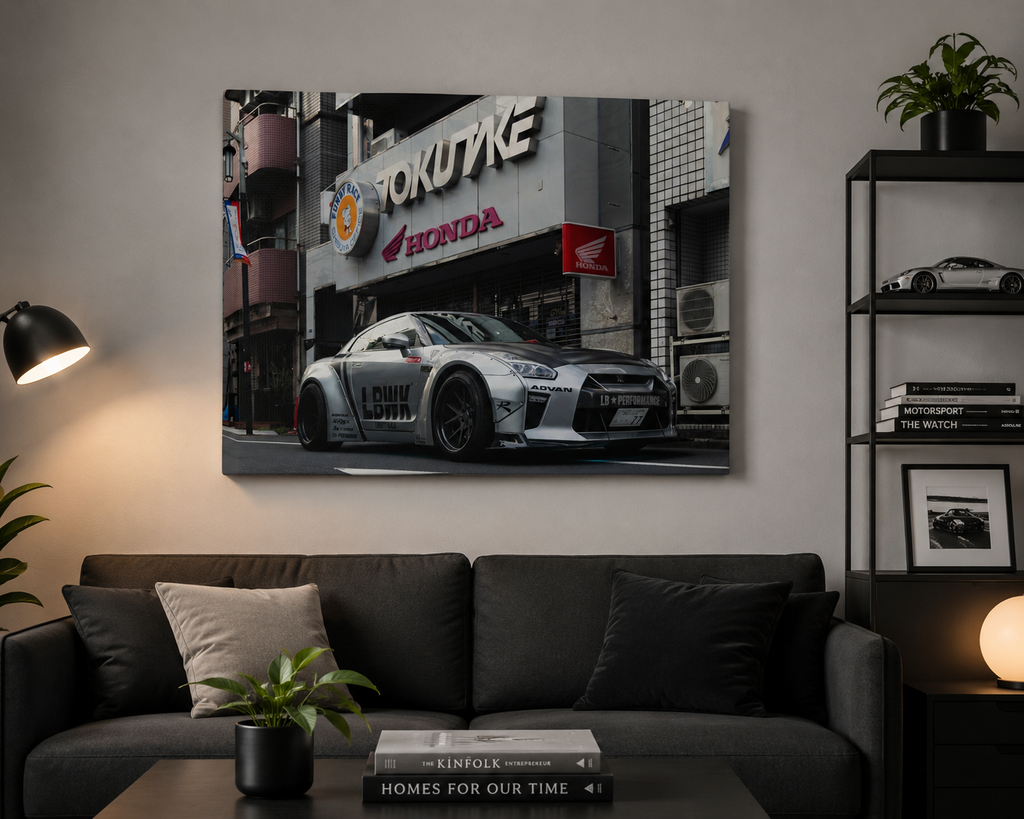 GT-R LBWK Street Build Canvas Wall Art for Men – JDM Tokyo Car Poster Print