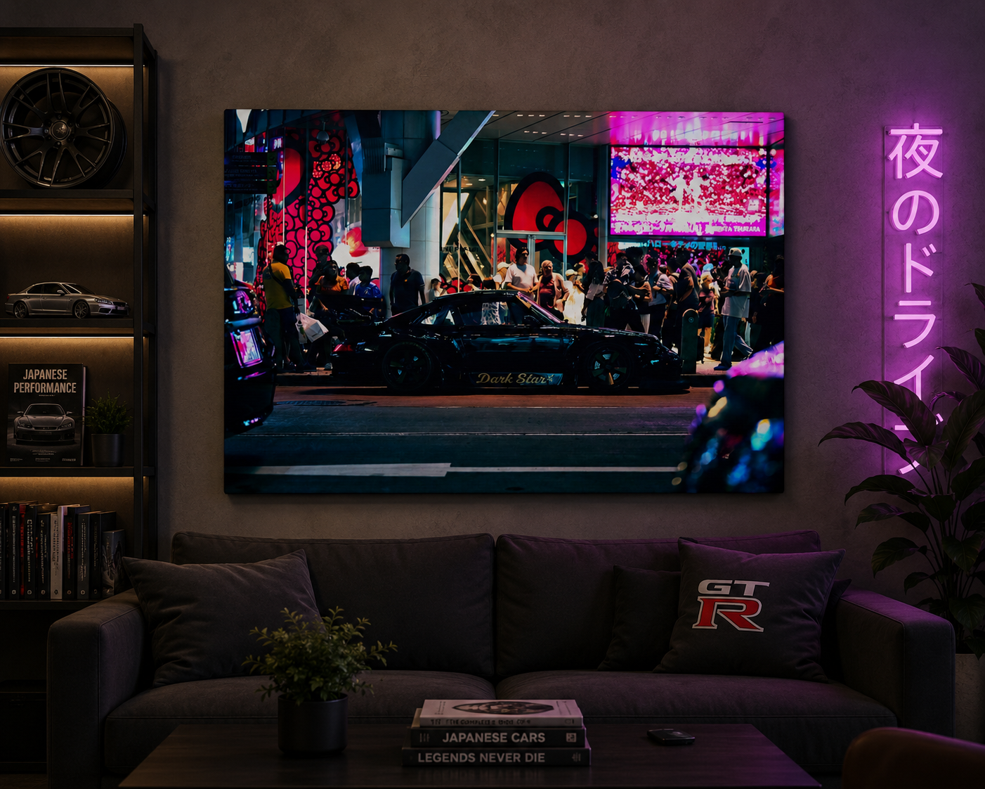 Porsche 911 Neon City Canvas Wall Art for Men – JDM Night Street Car Canvas Print