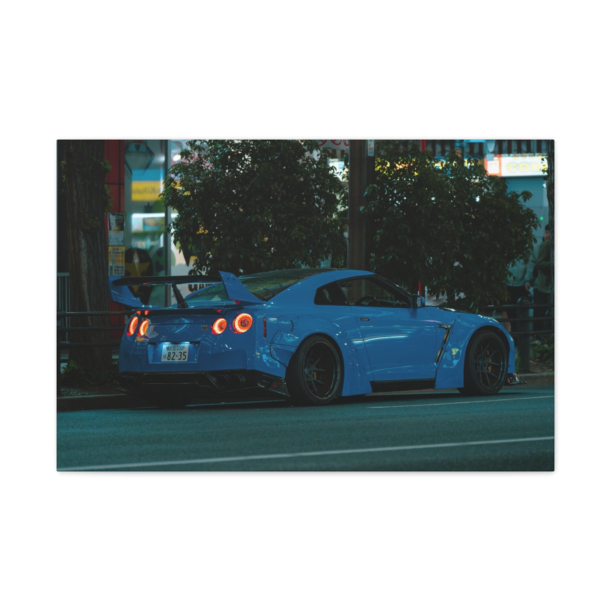 GTR R 35 Canvas Print – JDM Sports Car Wall Art for Men | Widebody Night Street Canvas Decor