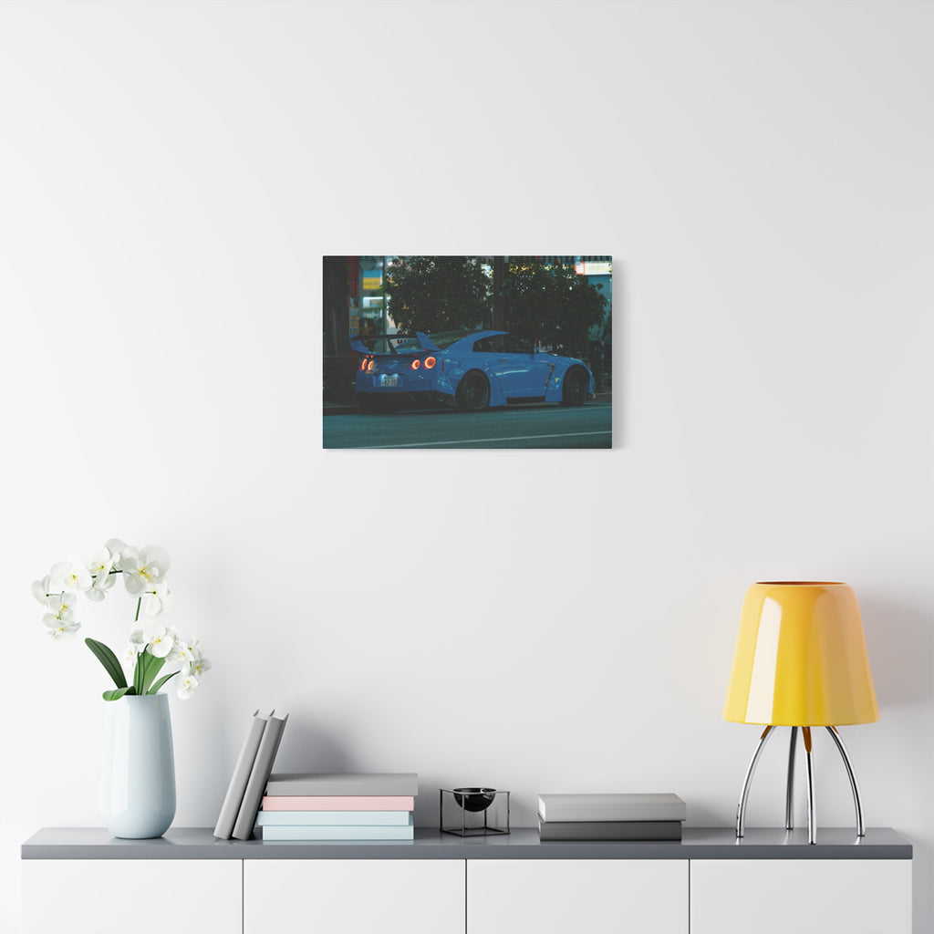 GTR R 35 Canvas Print – JDM Sports Car Wall Art for Men | Widebody Night Street Canvas Decor