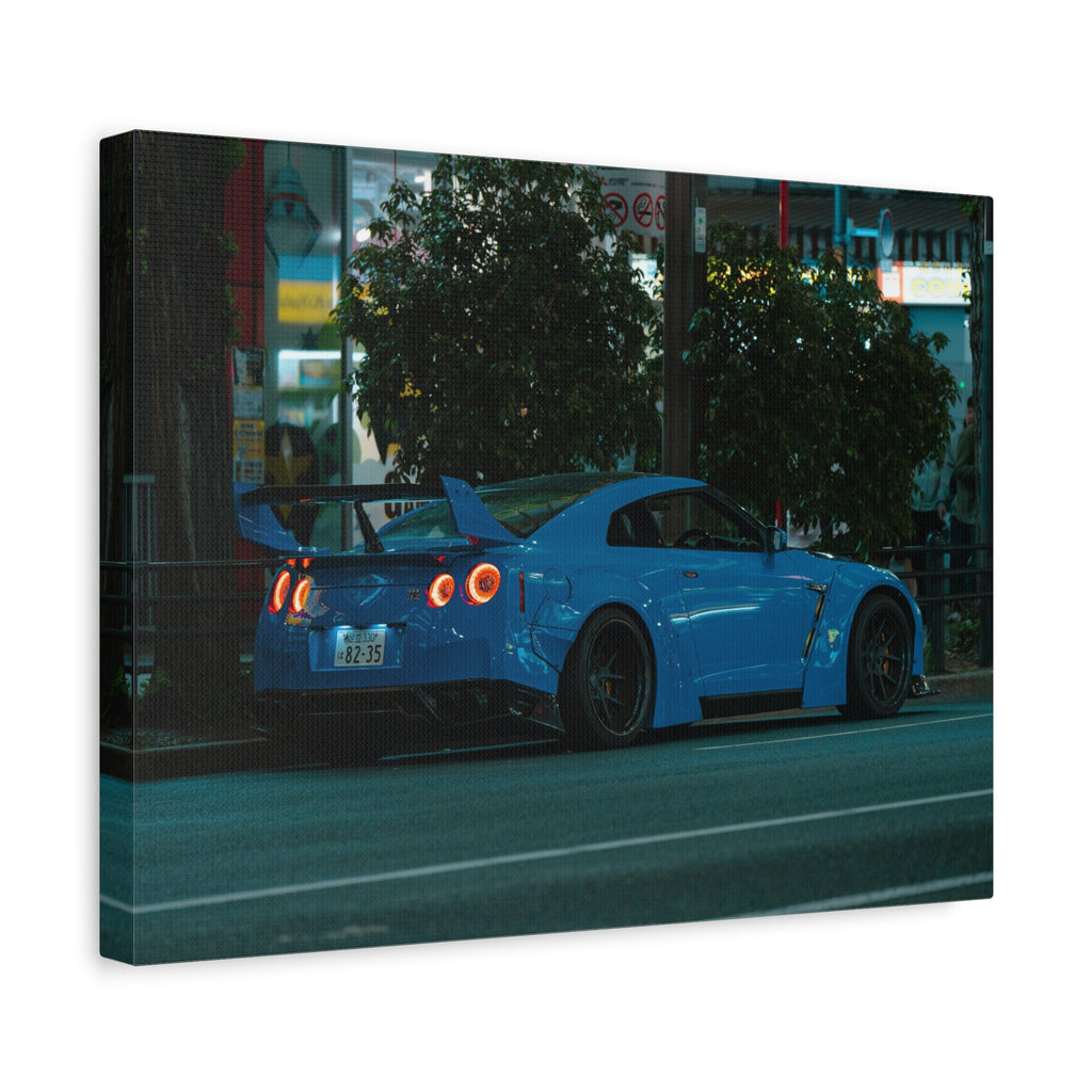 GTR R 35 Canvas Print – JDM Sports Car Wall Art for Men | Widebody Night Street Canvas Decor