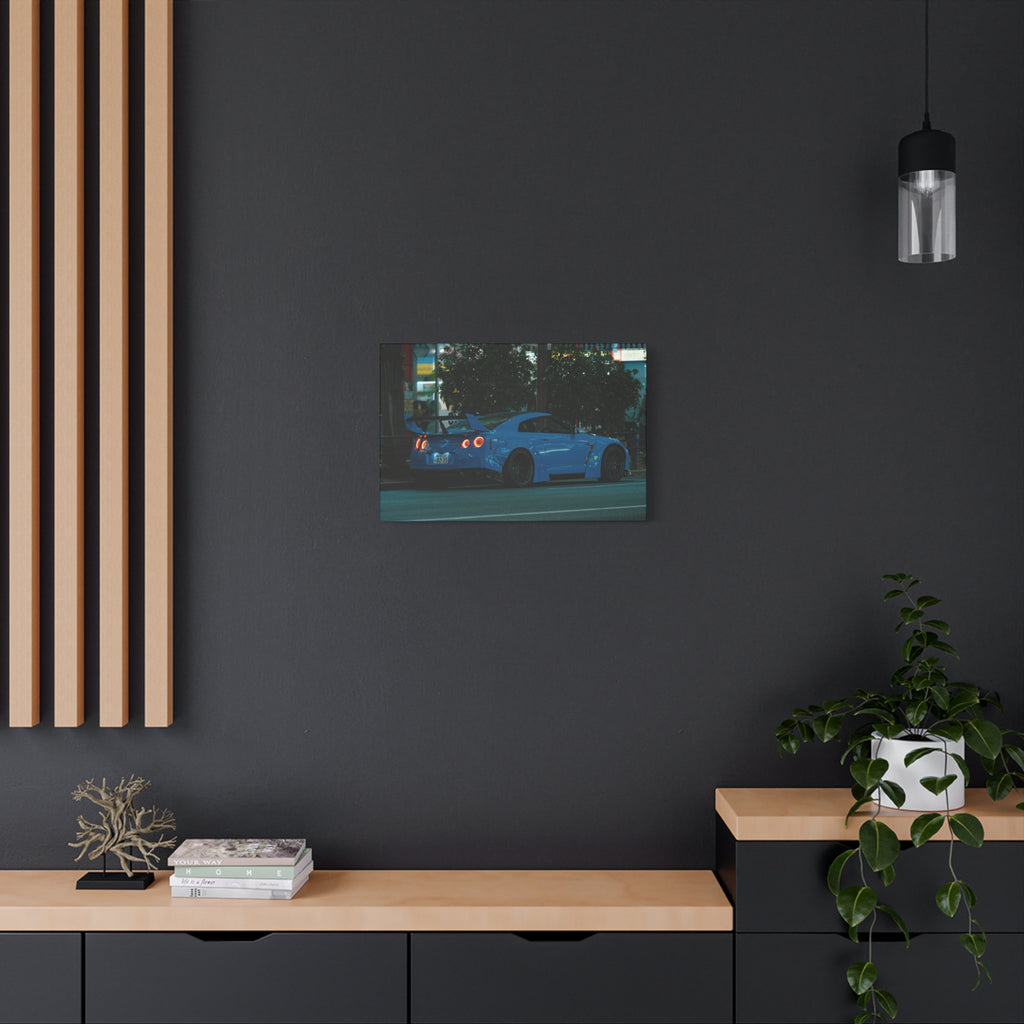GTR R 35 Canvas Print – JDM Sports Car Wall Art for Men | Widebody Night Street Canvas Decor