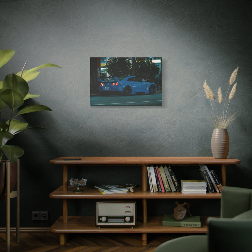 GTR R 35 Canvas Print – JDM Sports Car Wall Art for Men | Widebody Night Street Canvas Decor