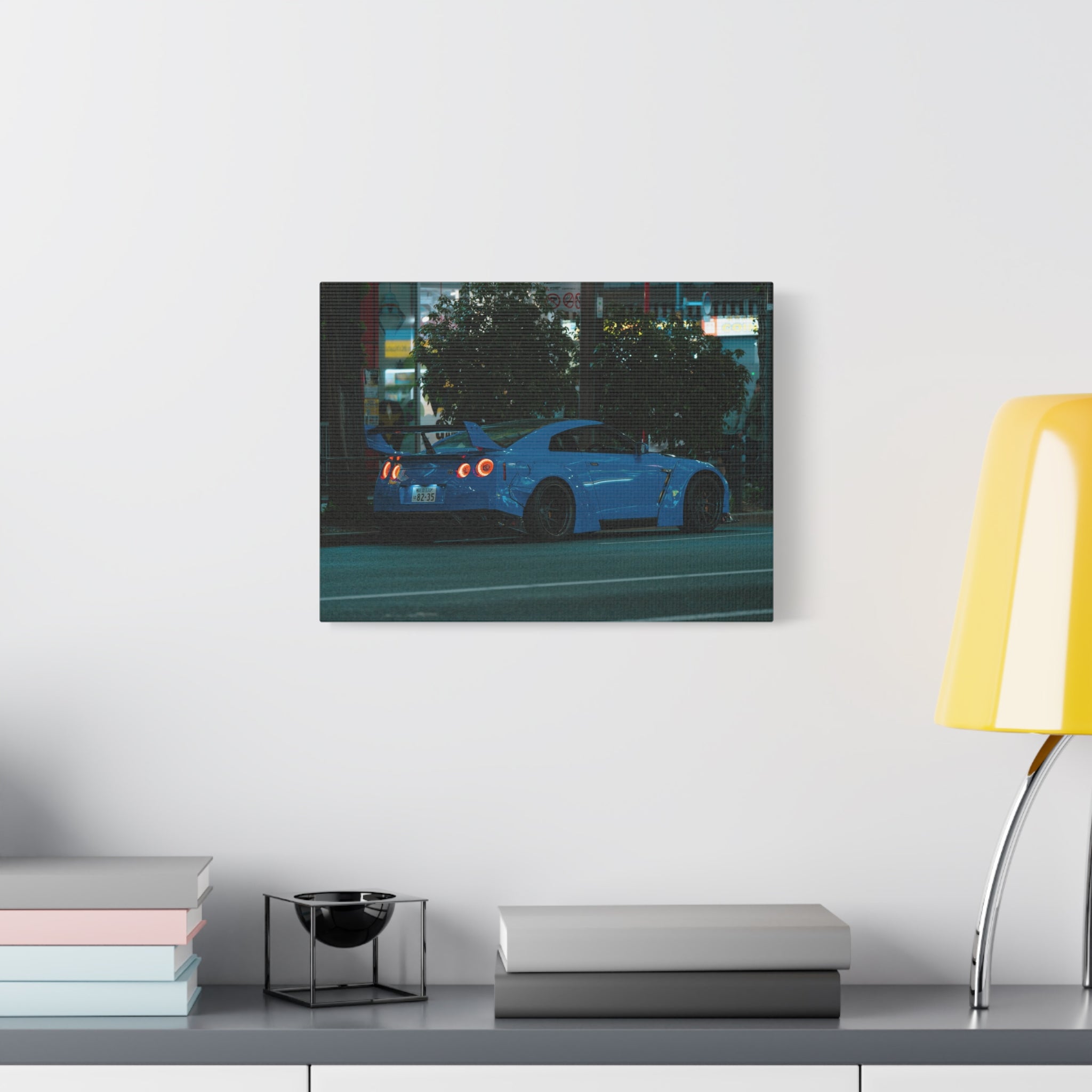 GTR R 35 Canvas Print – JDM Sports Car Wall Art for Men | Widebody Night Street Canvas Decor
