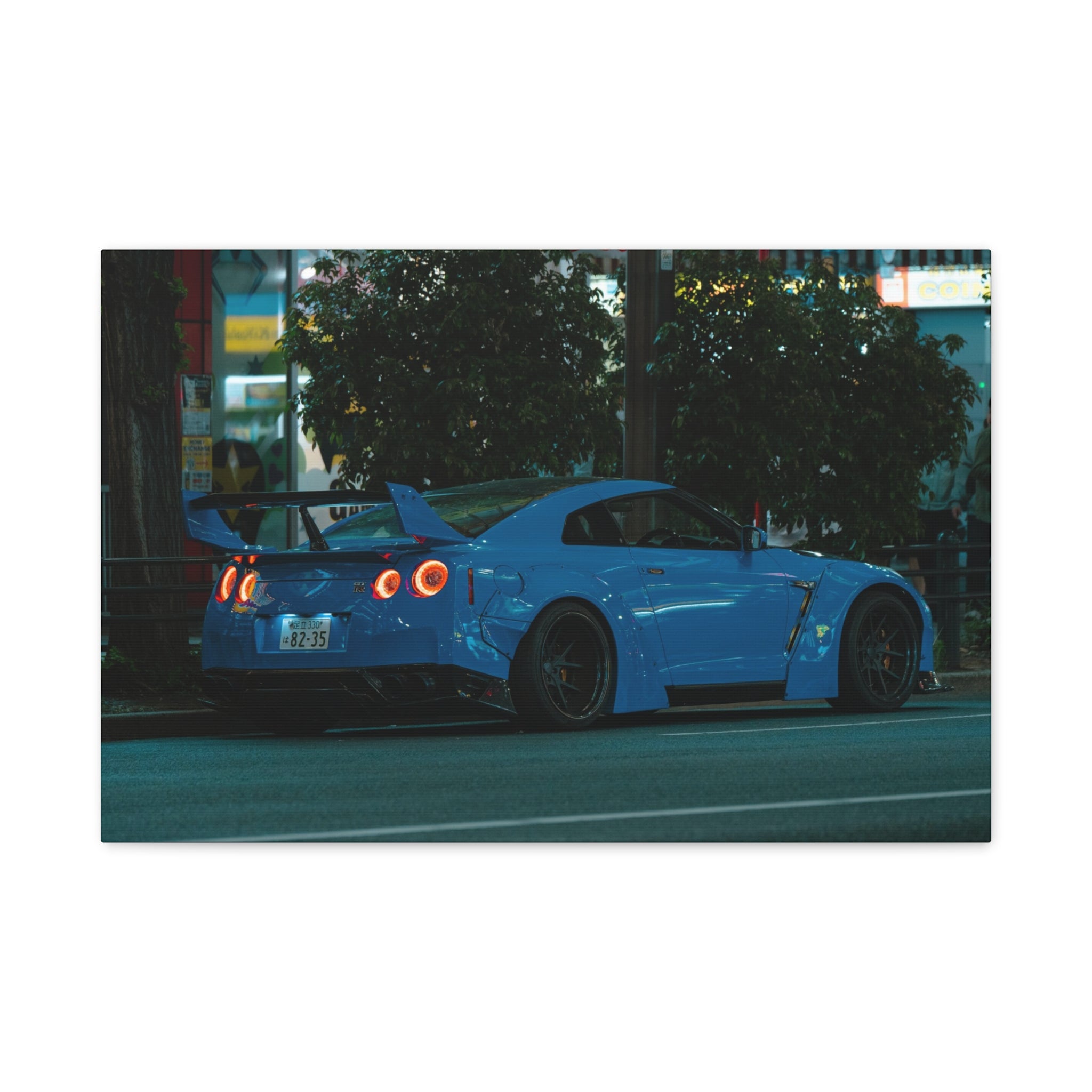 GTR R 35 Canvas Print – JDM Sports Car Wall Art for Men | Widebody Night Street Canvas Decor